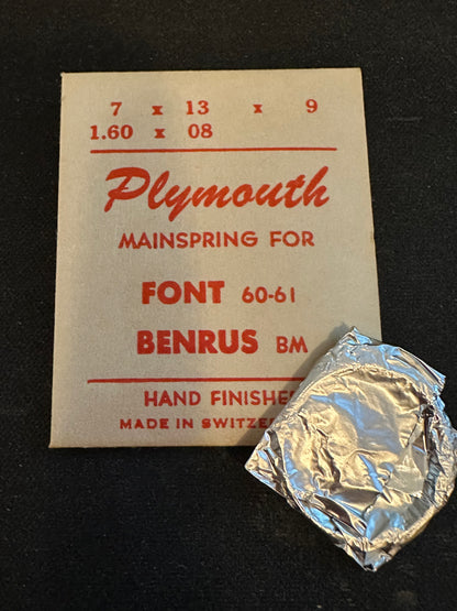 Plymouth Mainspring for Font caliber 60, 61, Benrus caliber BM - Steel