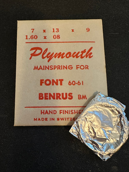 Plymouth Mainspring for Font caliber 60, 61, Benrus caliber BM - Steel