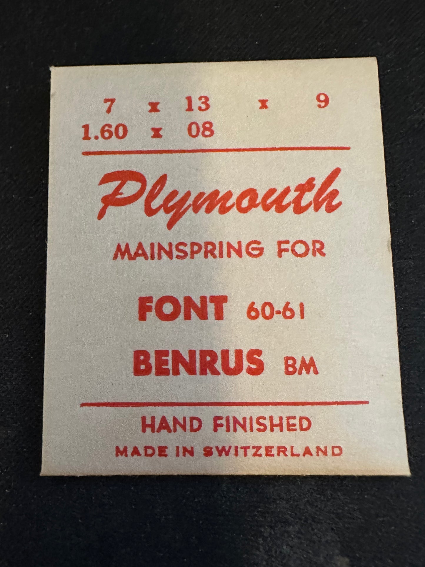 Plymouth Mainspring for Font caliber 60, 61, Benrus caliber BM - Steel