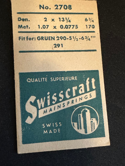 Swisscraft Mainspring #2708 for Gruen caliber 290, 291 - Steel