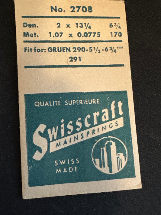 Swisscraft Mainspring #2708 for Gruen caliber 290, 291 - Steel