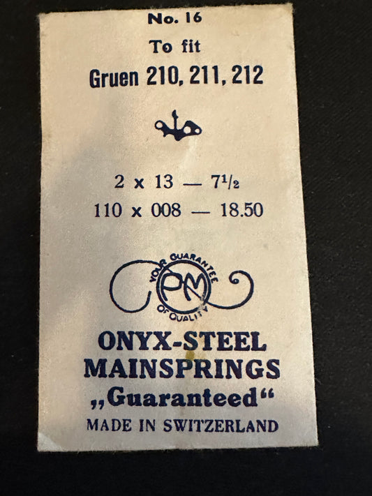 PM Mainspring No. 16 for Gruen caliber 210, 211, 212 - ONYX Steel