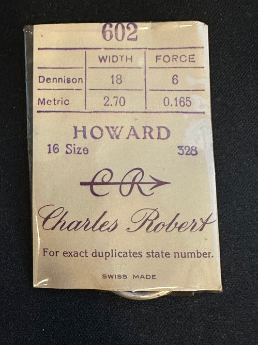 CR Mainspring #602 for Howard 16s Factory No. 328 - Steel