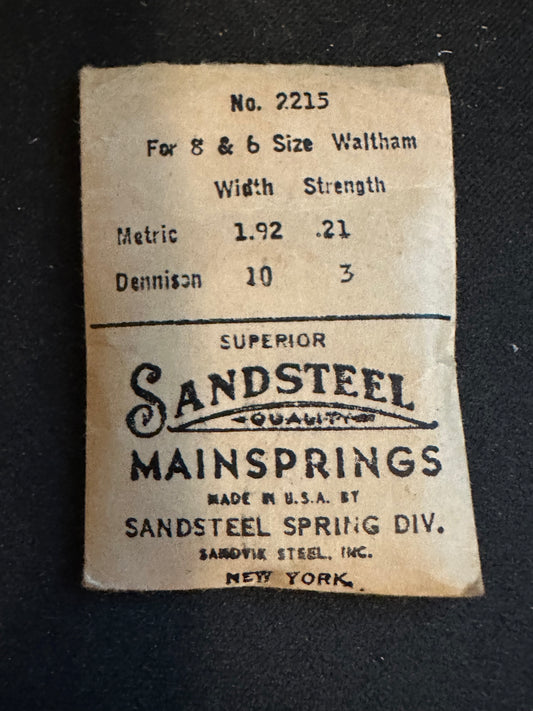 Sandsteel Mainspring for Waltham 6s & 8s Factory No. 2215 -  Steel
