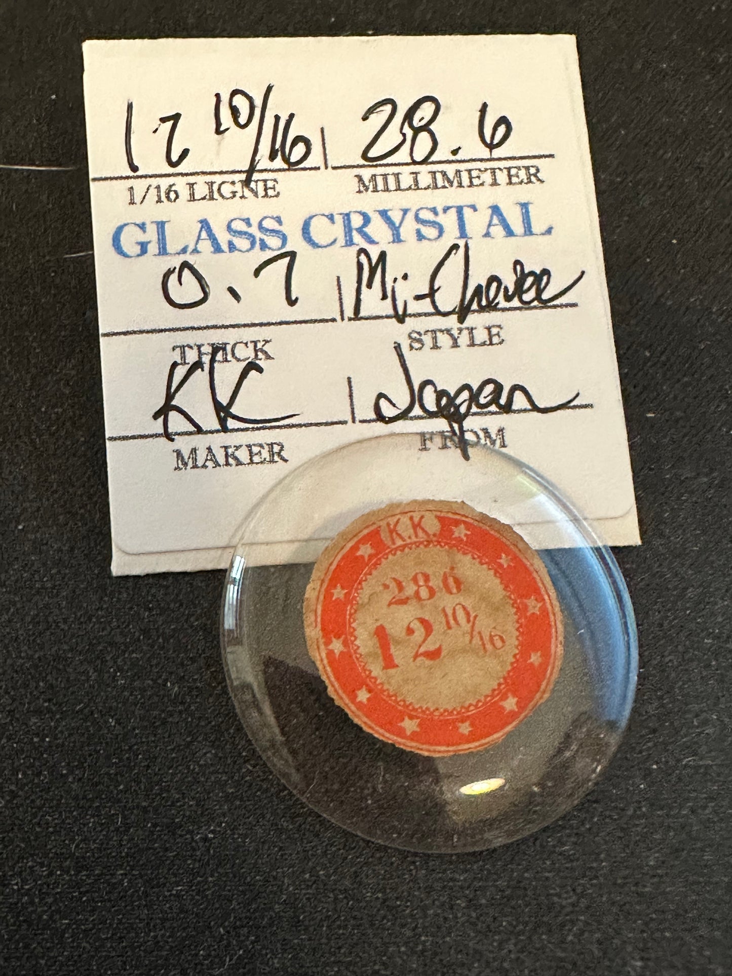 KK Mi-Chevee Vintage Glass Small Pocket Watch Crystal 12-10/16 (28.6mm) - NOS