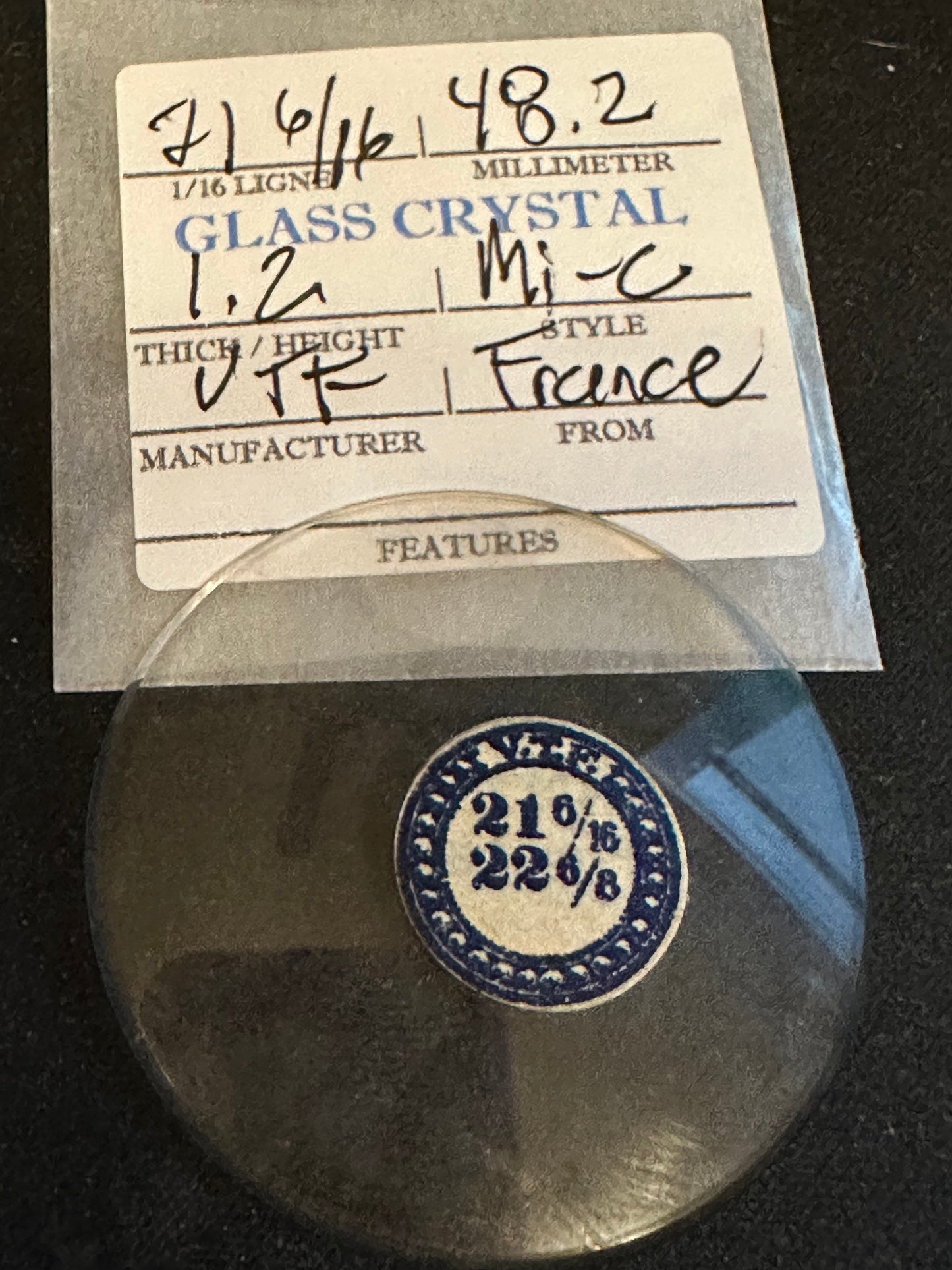 VTF Vintage Glass Pocket Watch Crystal 21-6/16 (~48.2mm) - NOS