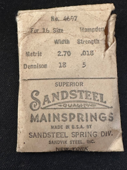Sandsteel Mainspring for Hampden 16s No. 4697 - Steel