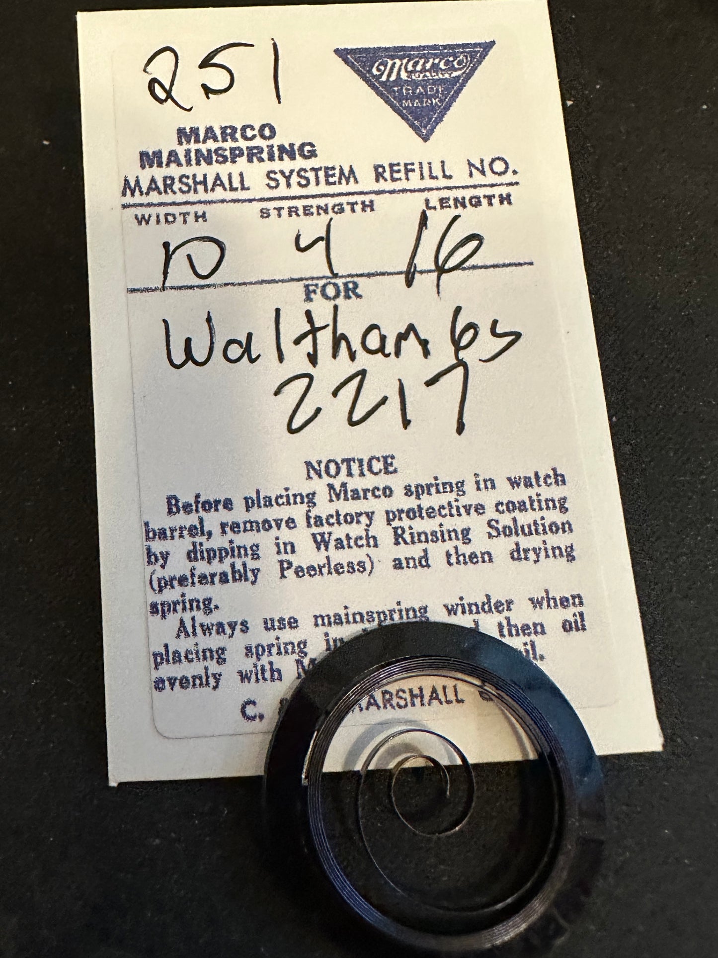 Marco Mainspring #251 for 6s Waltham Factory No. 2217 - Steel