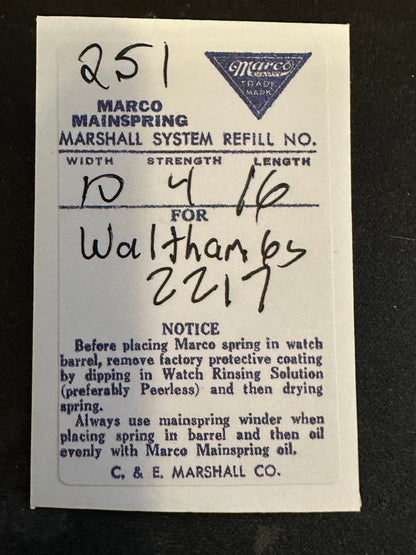 Marco Mainspring #251 for 6s Waltham Factory No. 2217 - Steel