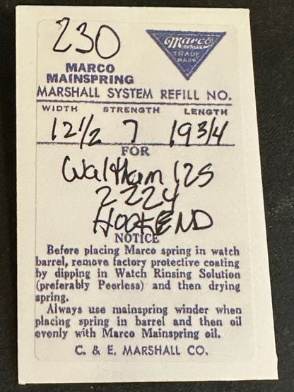 Marco Mainspring #230 for 12s Waltham 17j No. 2224 - Steel