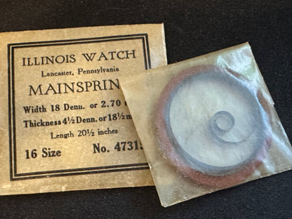 Illinois Factory Mainspring No. 47315 for 16s movements - Steel