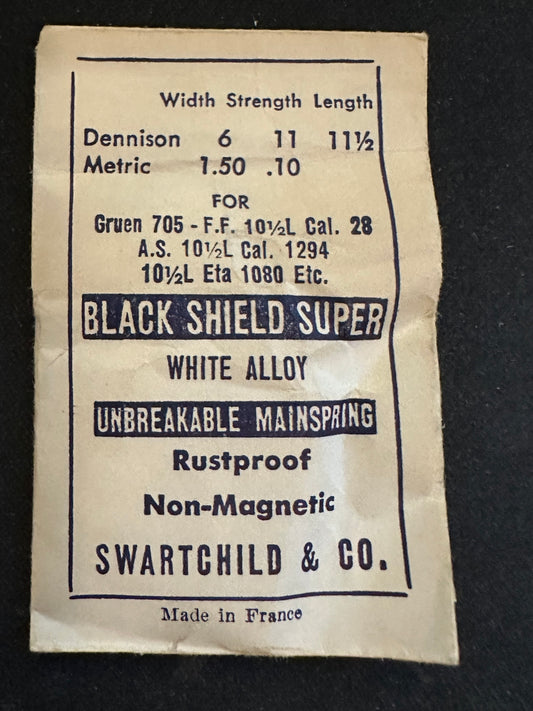 Swartchild Black Shield SUPER Mainspring ETA 1080, AS 1294, Gruen 705, Font 28 - Alloy