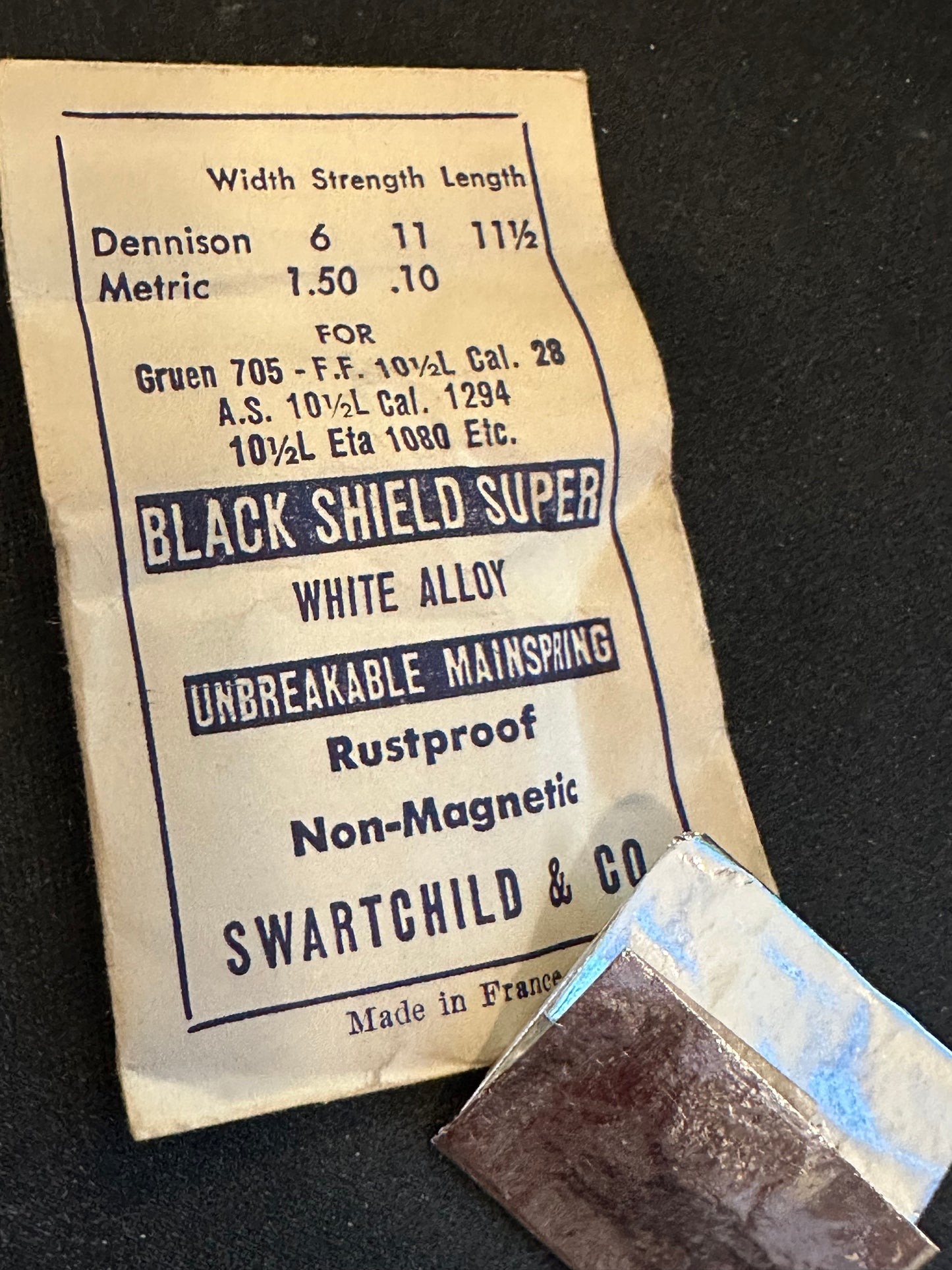 Swartchild Black Shield SUPER Mainspring ETA 1080, AS 1294, Gruen 705, Font 28 - Alloy