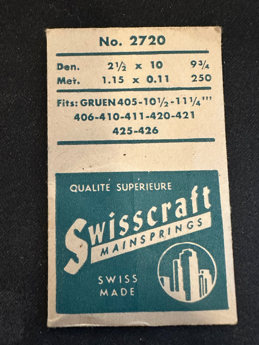 Swisscraft Mainspring #2720 for Gruen caliber 405, 406, 410, 411, 420, 421, 425, 426 - Steel