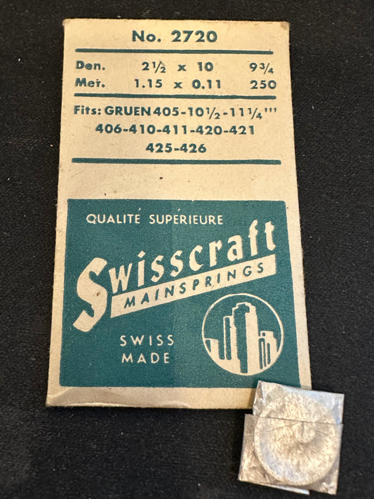 Swisscraft Mainspring #2720 for Gruen caliber 405, 406, 410, 411, 420, 421, 425, 426 - Steel