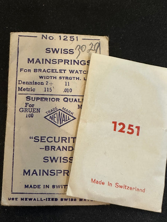 Newall Security Mainspring #1251 for Gruen caliber 100, 101 - Steel