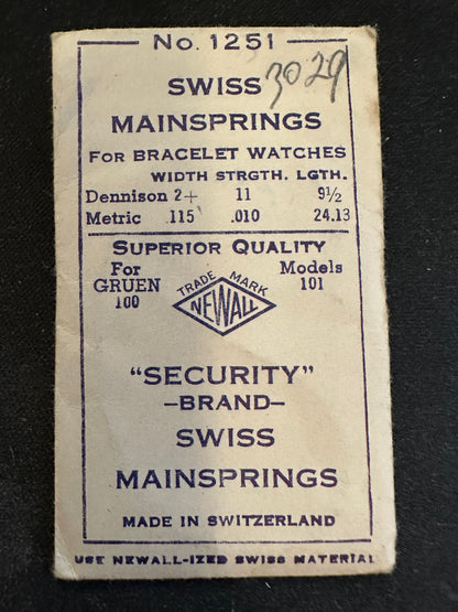 Newall Security Mainspring #1251 for Gruen caliber 100, 101 - Steel
