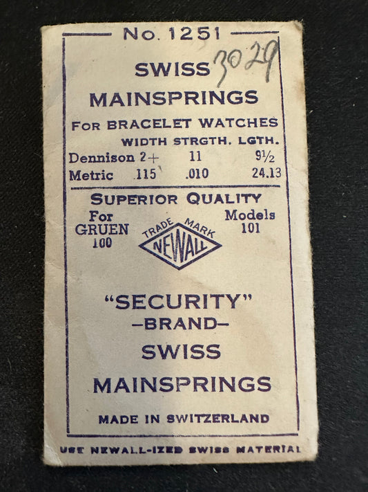 Newall Security Mainspring #1251 for Gruen caliber 100, 101 - Steel