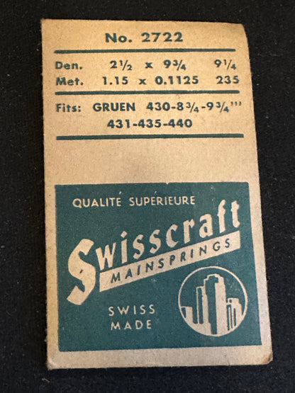 Swisscraft Mainspring #2722 for Gruen caliber 430, 431, 435, 440 - Steel