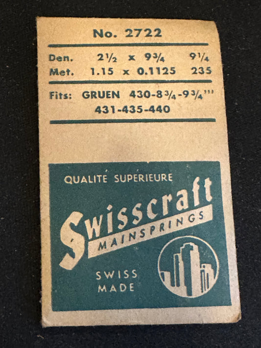 Swisscraft Mainspring #2722 for Gruen caliber 430, 431, 435, 440 - Steel