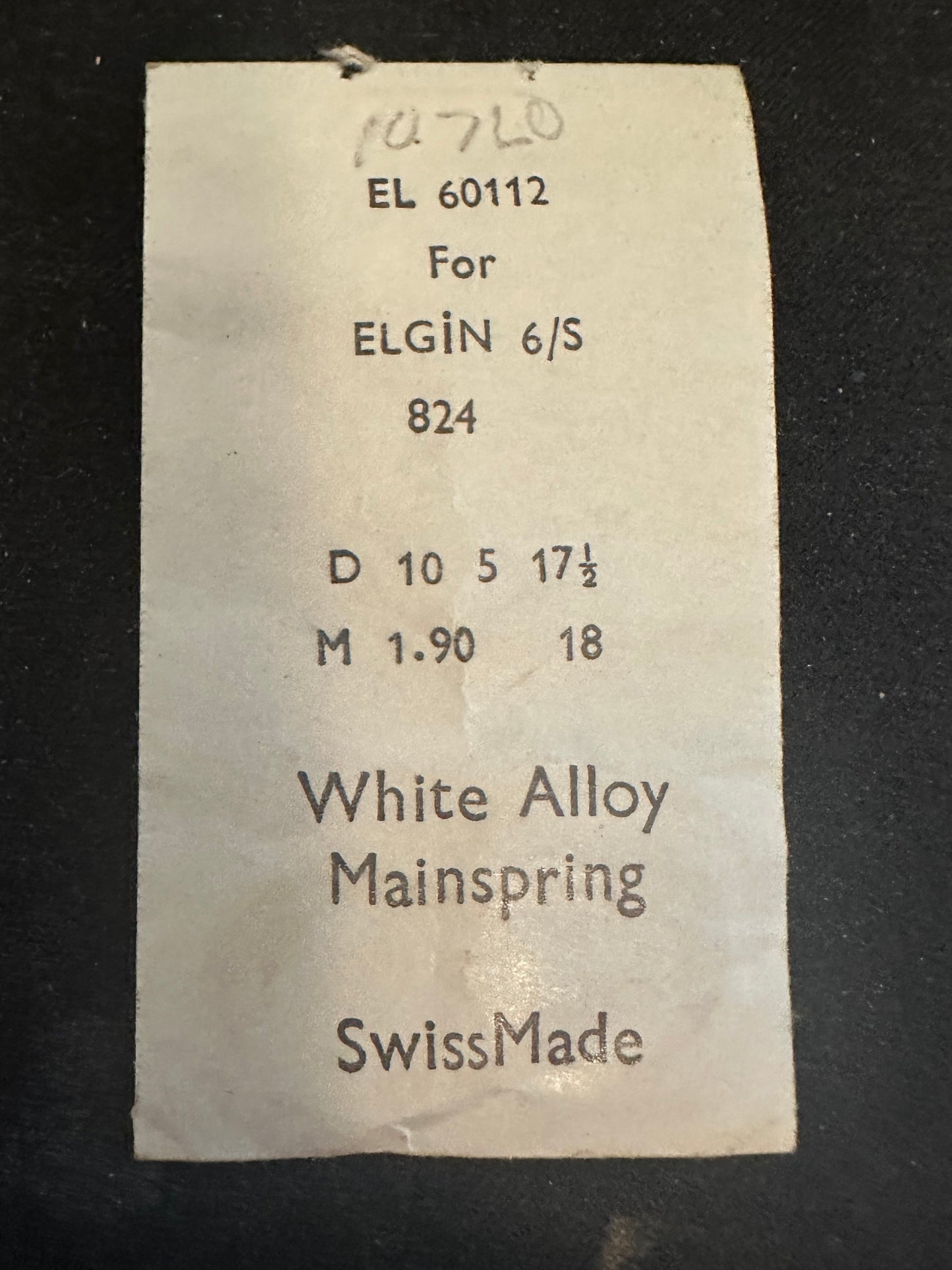 Alloy Mainspring 60112 for 6s Elgin Factory No. 824