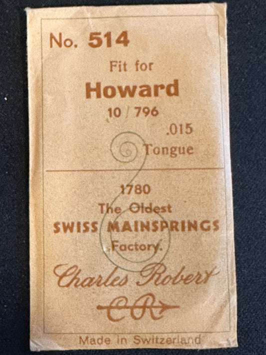 CR Mainspring #514 for Howard 10s Factory No. 796 - Steel