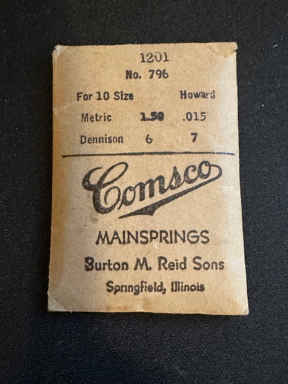 Comsco Mainspring #1201 for Howard 10s Factory No. 796 - Steel
