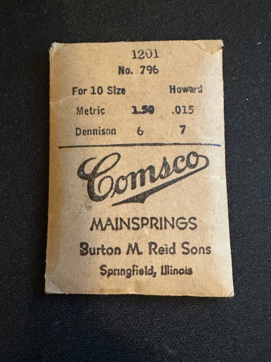 Comsco Mainspring #1201 for Howard 10s Factory No. 796 - Steel