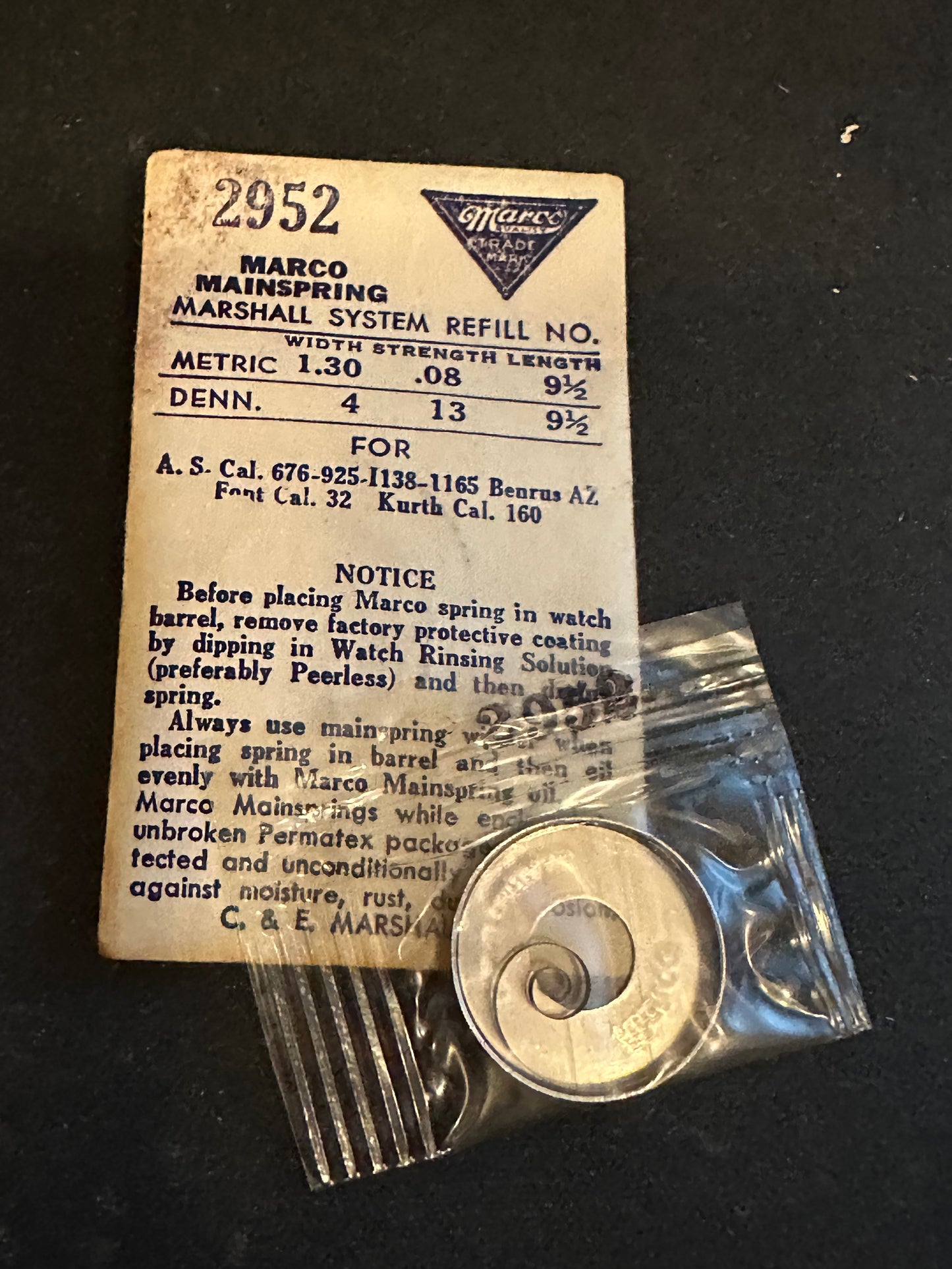 Marco Mainspring #2952 for AS 676, 925, 1138, 1165, Font 32, Kurth 160 - Steel