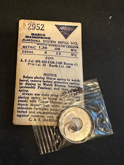 Marco Mainspring #2952 for AS 676, 925, 1138, 1165, Font 32, Kurth 160 - Steel