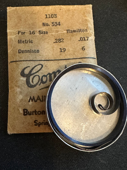 Comsco Mainspring #1108 for Hamilton 16s Factory No. 534 - Steel