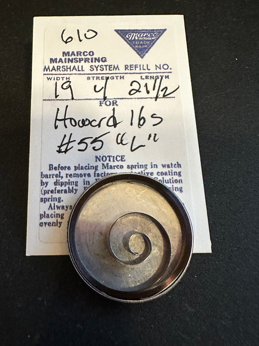 Marco No. 610 Mainspring for 16s E. Howard "L" Model Factory No. 55 - Steel