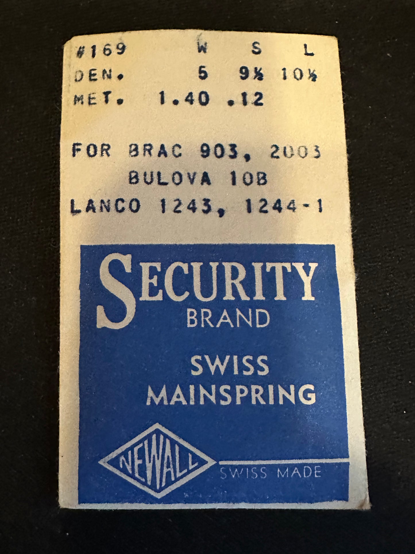 Newall Security Mainspring #169 for Lanco 1243, 1244-1, Bulova 10B, Brac 903, 2003 - Steel