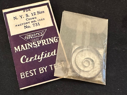 Marco Mainspring #731 for NY Standard 12s Excelsior No. 1322 - Steel