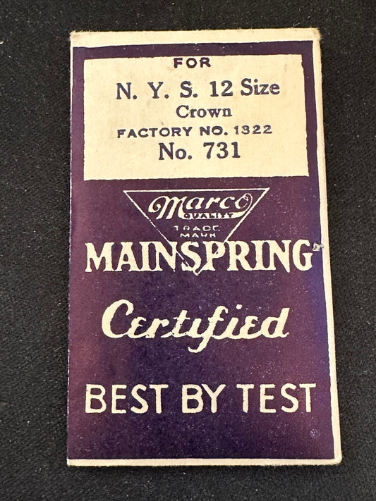 Marco Mainspring #731 for NY Standard 12s Excelsior No. 1322 - Steel