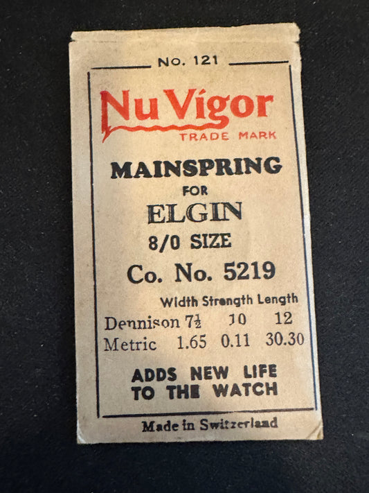 NuVigor Mainspring #121 for Elgin 8/0s Factory No. 5219 - Steel