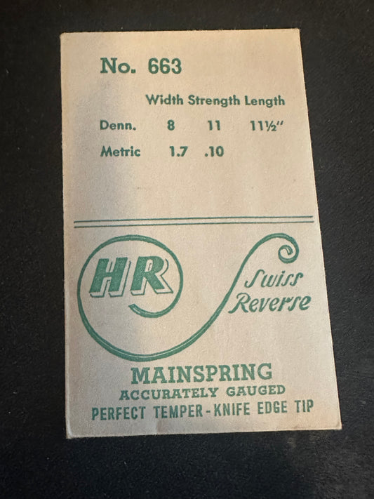 HR Mainspring No. 663 for AS 1215, 1216, 1290, 1291, Lemania S27, S27T1 - Steel