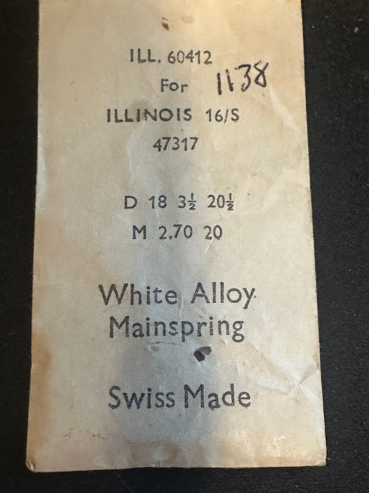 Alloy Mainspring 60412 for 16s Illinois No. 47317