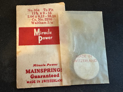 Miracle Power Mainspring #954 for Waltham 3/0s movements No. 2230 - Steel