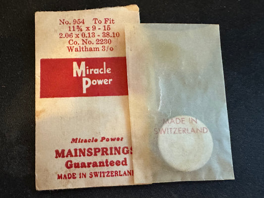 Miracle Power Mainspring #954 for Waltham 3/0s movements No. 2230 - Steel