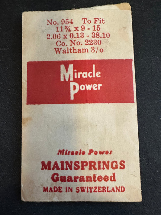 Miracle Power Mainspring #954 for Waltham 3/0s movements No. 2230 - Steel