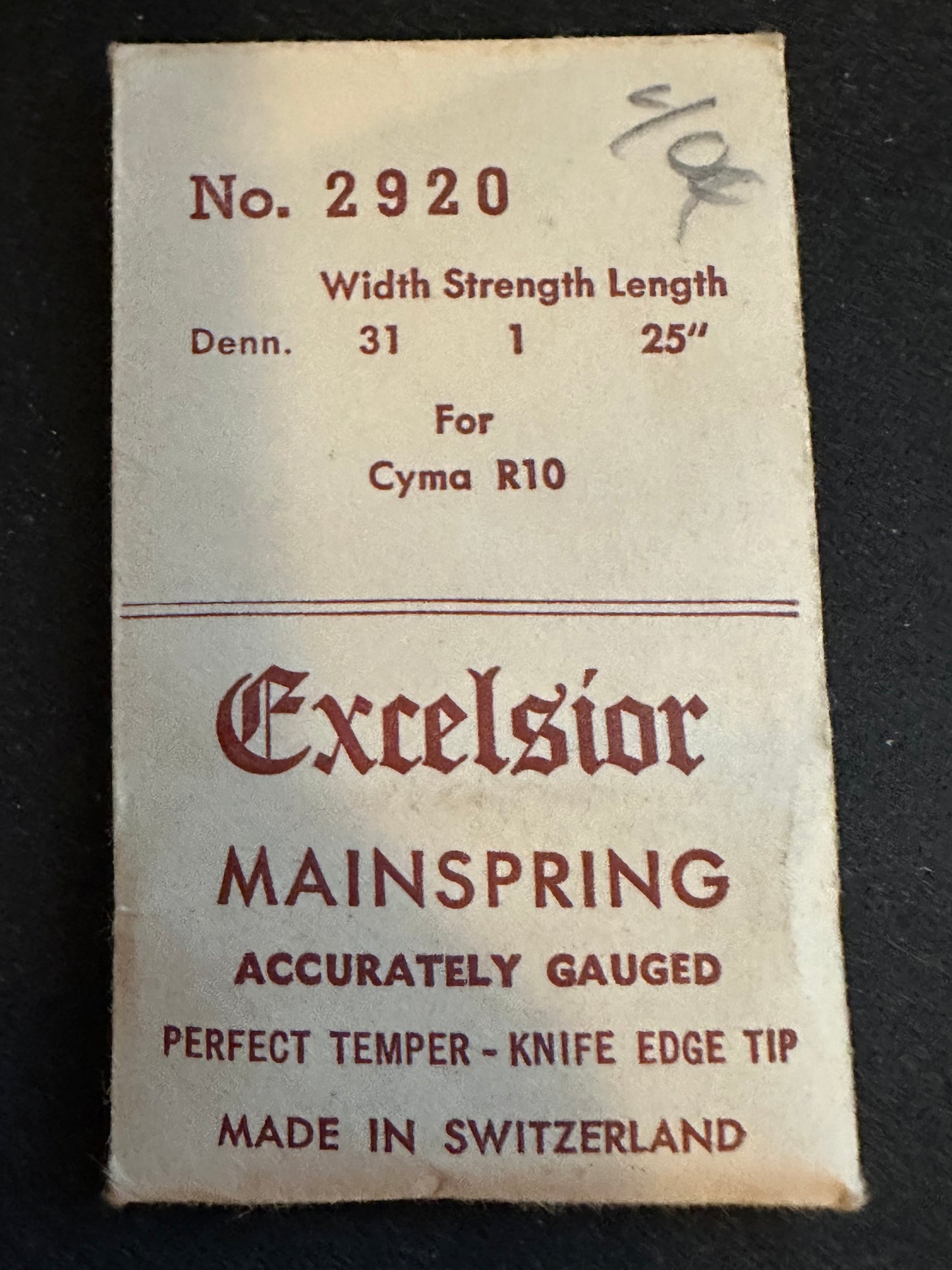 Excelsior Mainspring #2920 for Cyma caliber R10 Clock