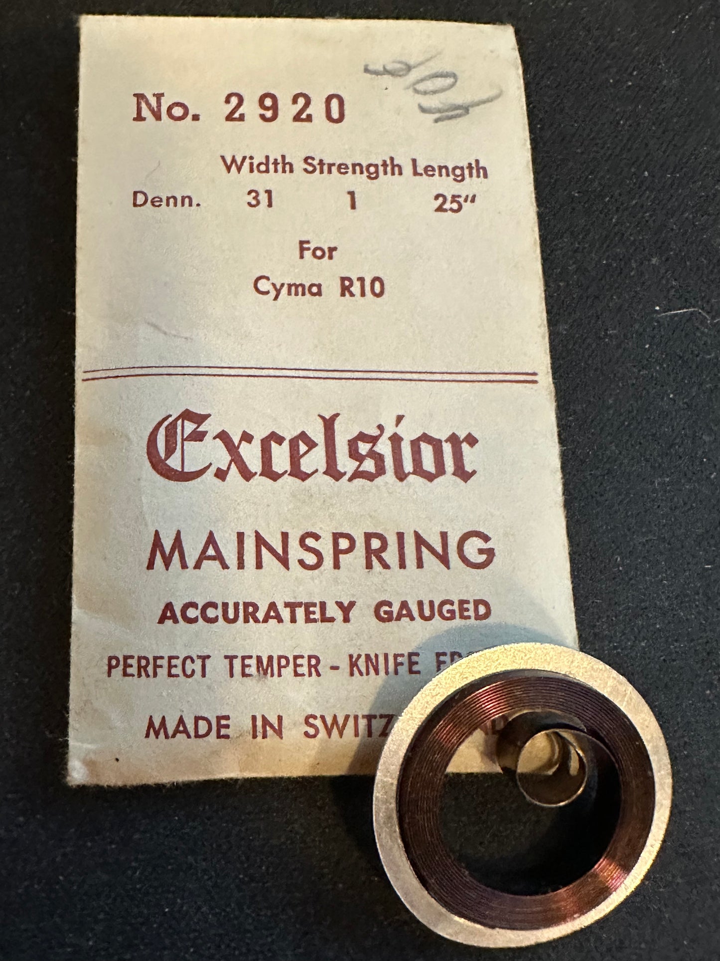 Excelsior Mainspring #2920 for Cyma caliber R10 Clock