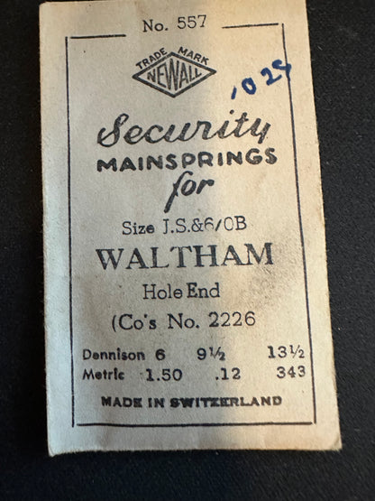 Newall Security Mainspring #557 for 6/0s Waltham Jewel Series No. 2226 - Steel