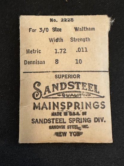Sandsteel Mainspring for Waltham 3/0s No. 2228 - Steel