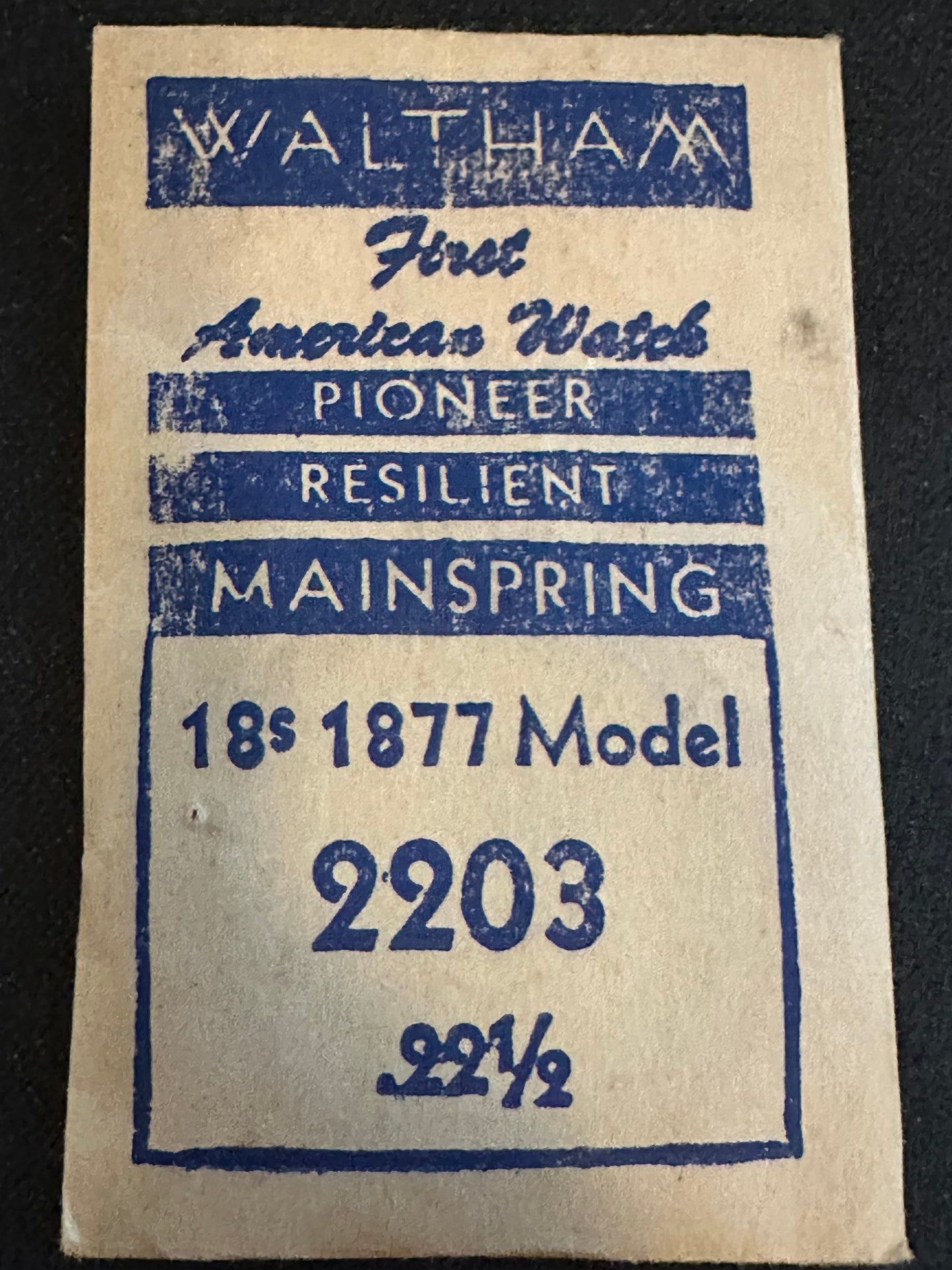 Waltham Factory Mainspring for 18s Model 1877 No. 2203 - Steel