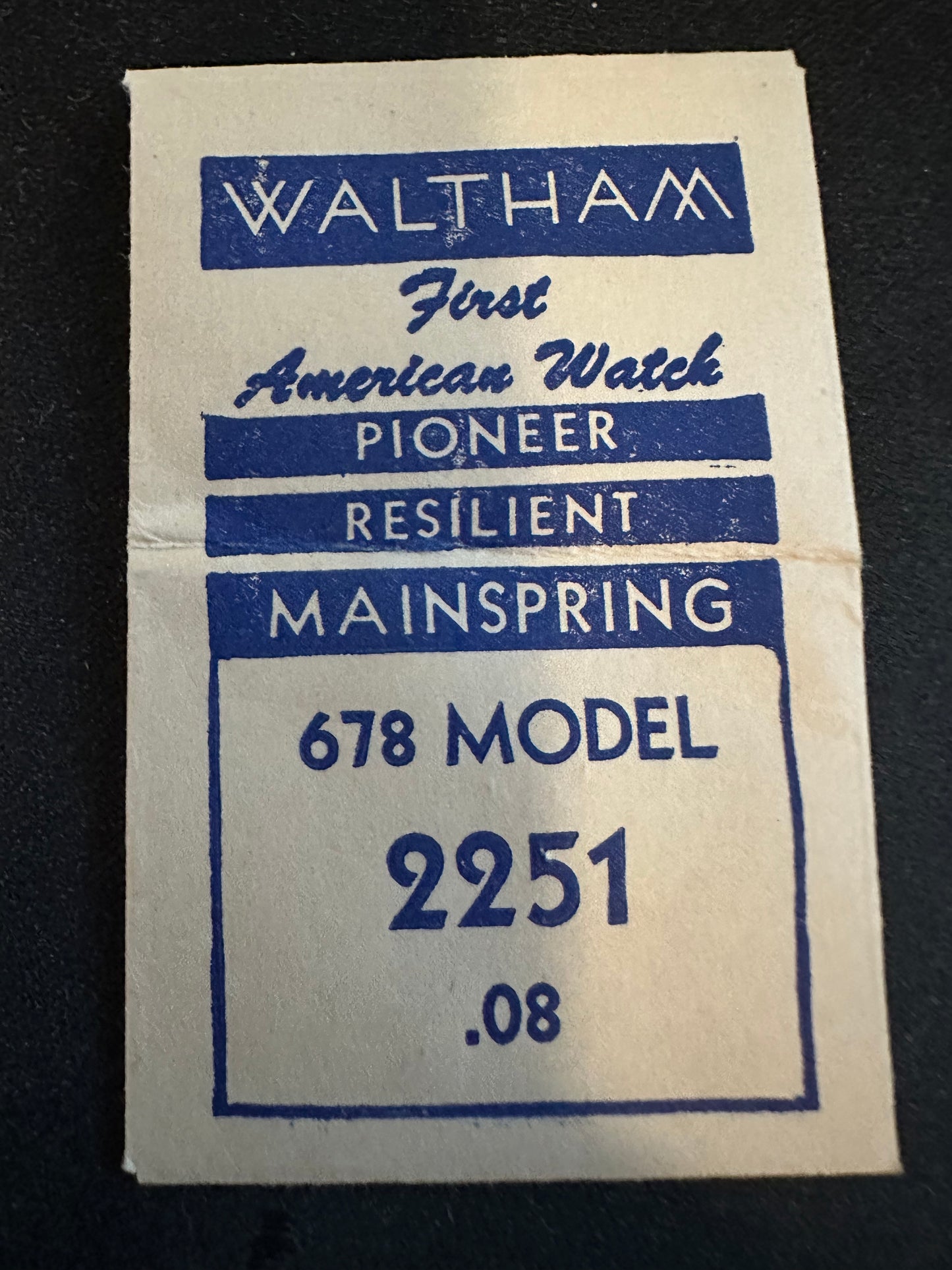 Waltham Factory Mainspring for Model 678 - 679 Movements No. 2251 - Steel