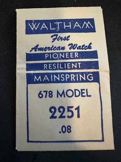 Waltham Factory Mainspring for Model 678 - 679 Movements No. 2251 - Steel
