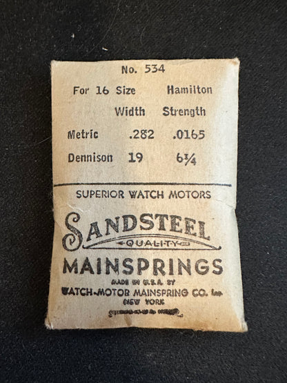 Sandsteel Mainspring for Hamilton 16s Factory No. 534 - Steel