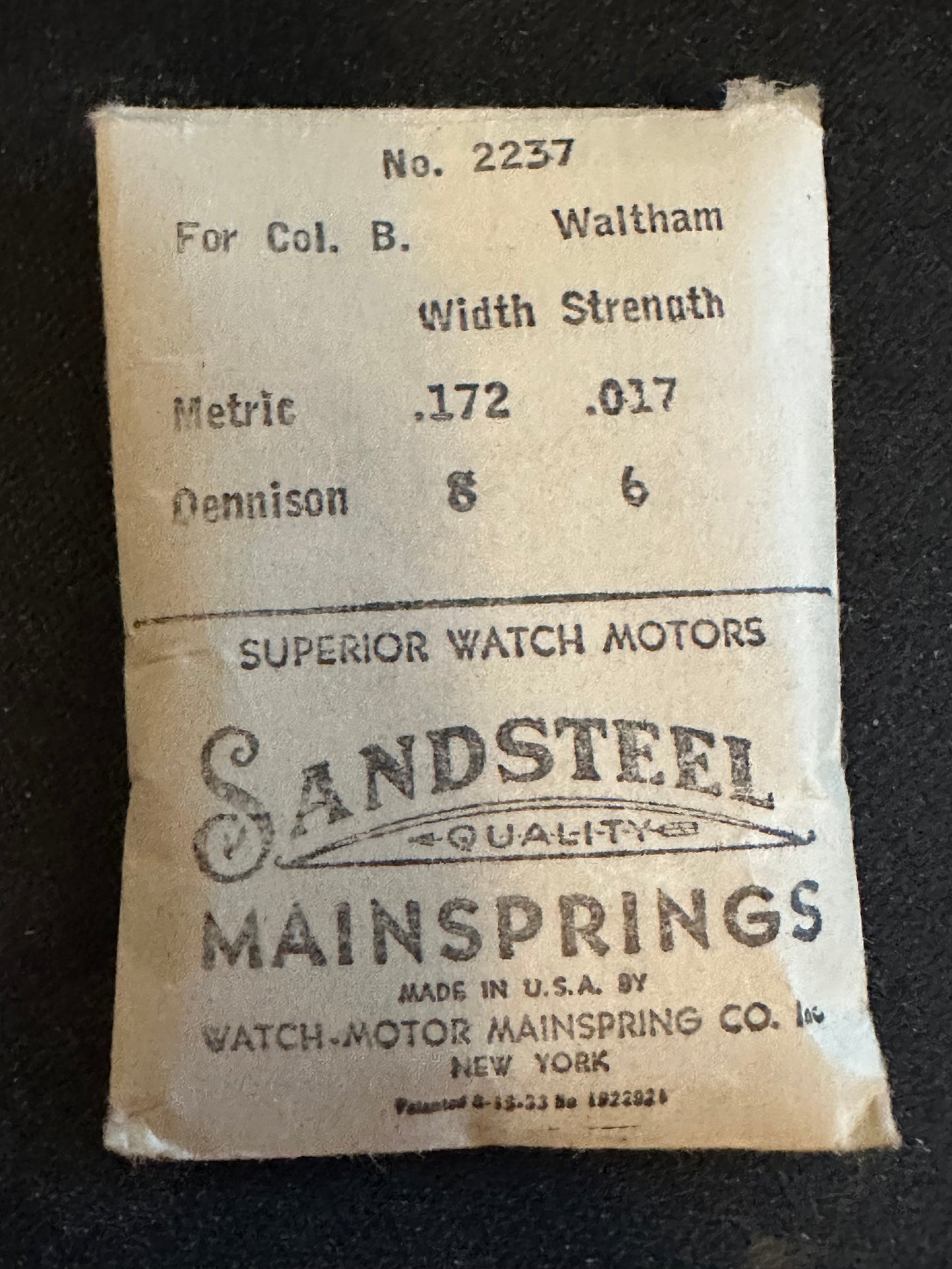 Sandsteel Mainspring for Waltham 12s Colonial 1924 No. 2237 - Steel